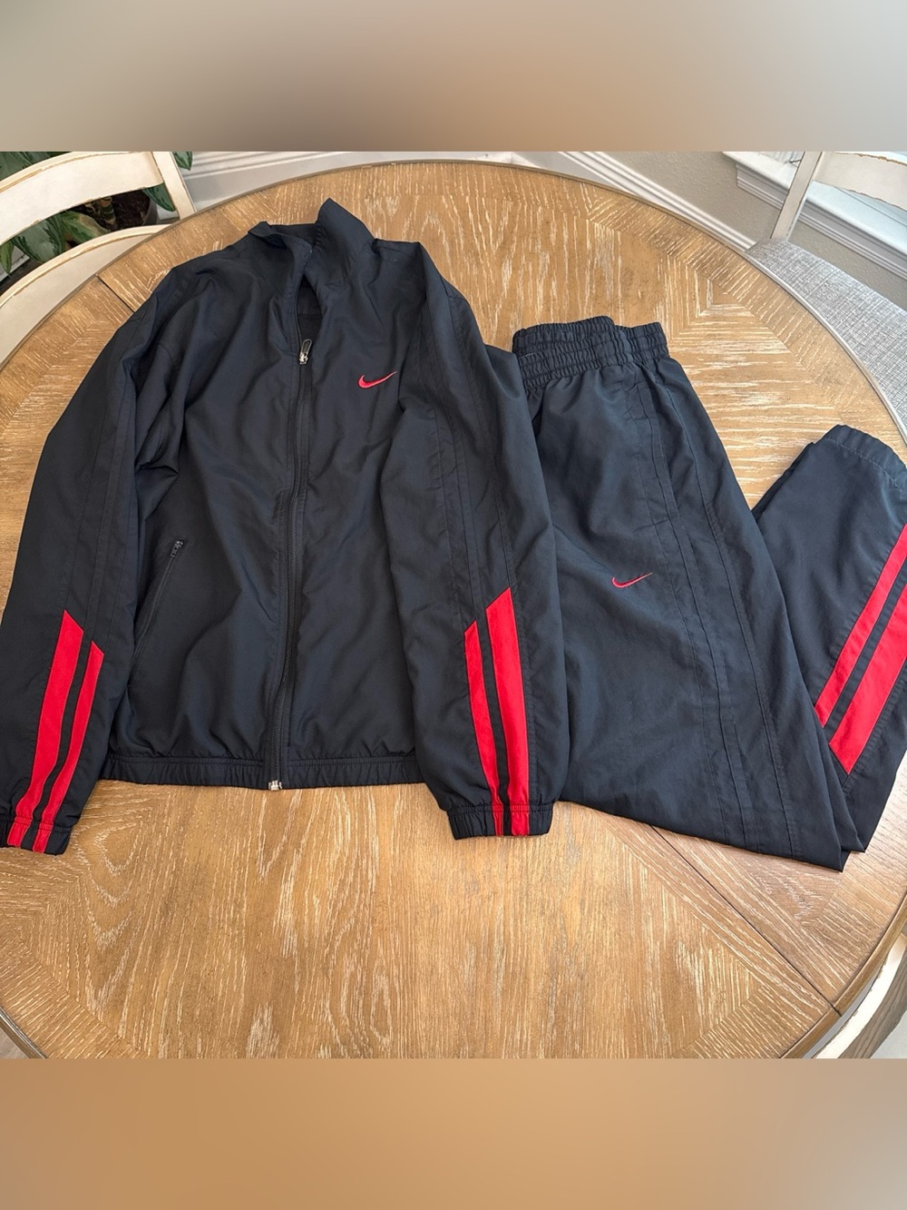 Nike Black Lightweight Track Jacket & Pants with Red Stripes